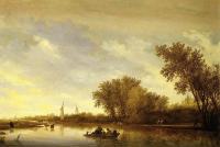 Ruysdael, Salomon van - A River Landscape with Boats and Chateau